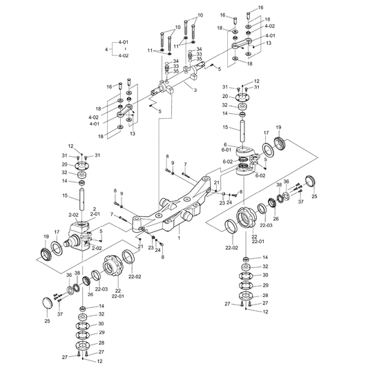 Doosan 1 - BEAM ASSY  | Recommended Qty: 1 Doosan Axle Gp-Steer Parts Diagram - D20S5 / D25S5 / D30S5 / D33S5 / D35C5 - Group No 190104-00116