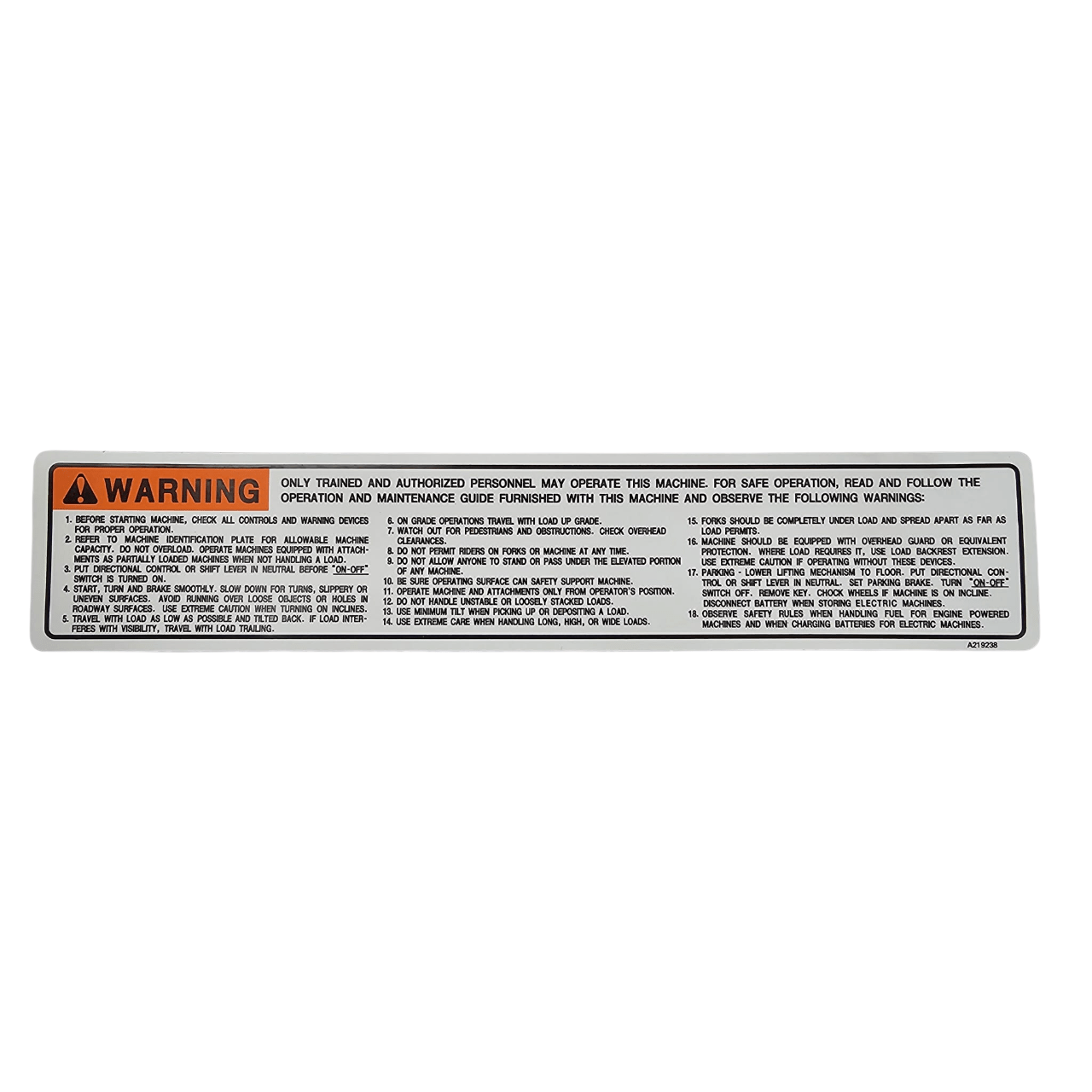 Doosan Trained and Authorised Persons Warning - Fork Truck Safety Information Decal - Doosan D25S D30S D35C