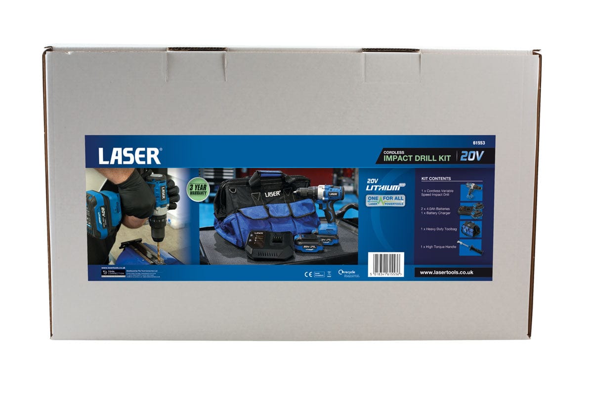 Laser Cordless Variable Speed Impact Drill 20V Kit (Euro) - (Laser 61553)